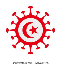 Tunisian flag in virus shape, symbolizing COVID-19 pandemic.