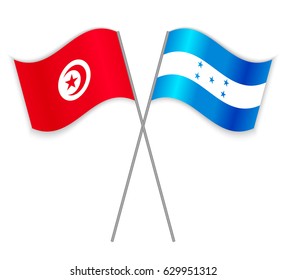 Tunisian and Honduran crossed flags. Tunisia combined with Honduras isolated on white. Language learning, international business or travel concept.