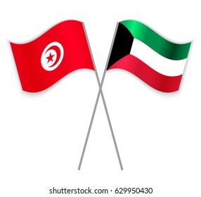 Tunisian and Kuwaiti crossed flags. Tunisia combined with Kuwait isolated on white. Language learning, international business or travel concept.