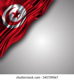 tunisian waving silky flag isolated on gray background, can be used in many topic like national day, tunisia independence day and any national and international  events