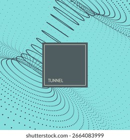Túnel. superfície da grade 3D. Fundo abstrato feito de partículas dinâmicas. Modelo de design de capa. Copiar espaço. Vetor para banner, cartaz, capa, brochura, apresentação, etc. 
