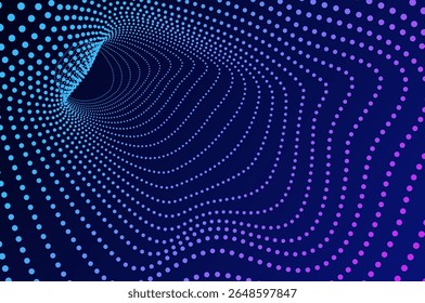Túnel 3d partícula, molécula ou átomo wormhole fundo abstrato. Efeito de onda de som de buraco de Big data distorcido, conceito de tecnologia futura com espaço de cópia.