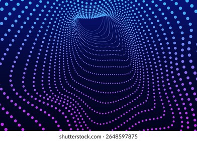Túnel 3d partícula, molécula ou átomo wormhole fundo abstrato. Efeito de onda de som de buraco de Big data distorcido, conceito de tecnologia futura com espaço de cópia.