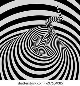 Túnel. Resumen del fondo geométrico 3D. Diseño en blanco y negro. Patrón con ilusión óptica. Ilustración vectorial. 