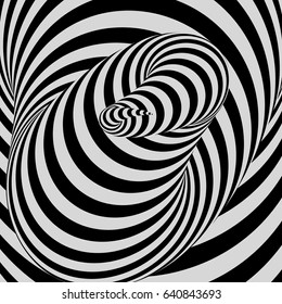 Túnel. Resumen del fondo geométrico 3D. Diseño en blanco y negro. Patrón con ilusión óptica. Ilustración vectorial. 