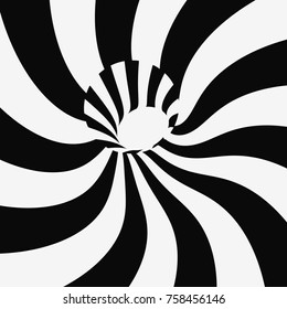 Tunnel. Abstract 3D geometrical background. Black and white design. Pattern with optical illusion. Vector illustration. 