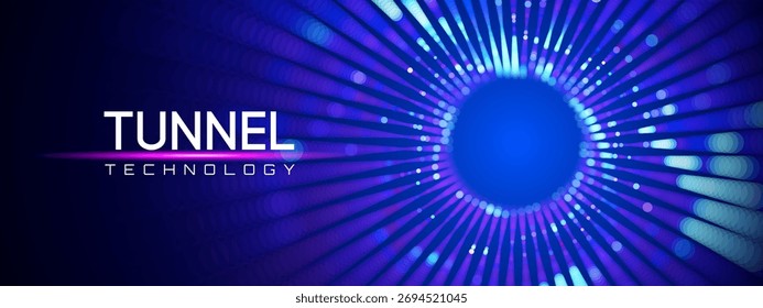 Tunnel abstract with quantum portal and binary for future background. Particle art and network for geometric design. AI texture and grid for ppt concept circuit.