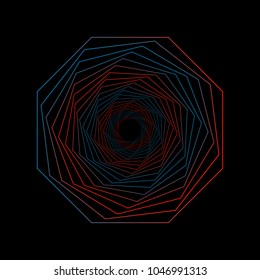 Tunnel abstract. Twisted colored tunnel 3d. Twisted lines. Logo. Wireframe 3D surface tunnel.