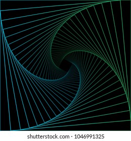 Tunnel abstract. Twisted colored tunnel 3d. Twisted lines. Logo. Wireframe 3D surface tunnel.