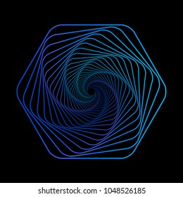 Tunnel abstract. Twisted colored tunnel 3d. Twisted lines. Logo. Wireframe 3D surface tunnel.