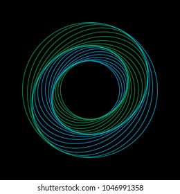Tunnel abstract. Twisted colored circle 3d. Twisted lines. Green logo. Sphere 3d