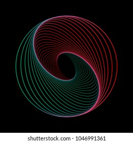 Tunnel abstract. Twisted colored circle 3d. Twisted lines. Green logo. Sphere 3d