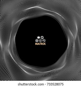 Tunnel. Array with Dynamic Particles. Futuristic Style. Cyberspace Grid. 3D Vector Illustration.