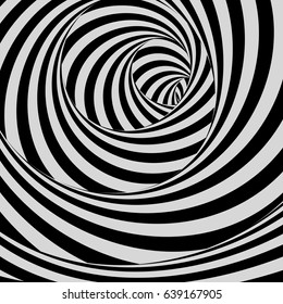 Tunnel. Black and white abstract striped background. Optical art. 3D vector illustration.