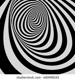 Tunnel. Black and white abstract striped background. Optical art. 3D vector illustration.