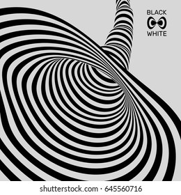 Tunnel. Black and white abstract striped background. Optical art. 3D vector illustration.