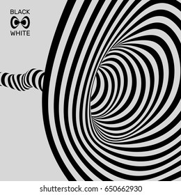 Tunnel. Black and white abstract striped background. Optical art. 3D vector illustration.