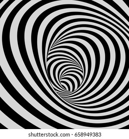 Tunnel. Black and white abstract striped background. Optical art. 3D vector illustration.