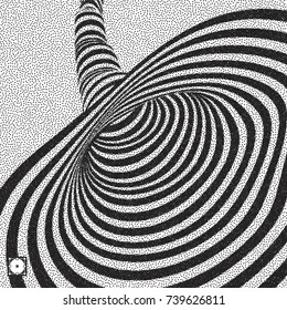 Tunnel. Black and white abstract striped background. Pointillism pattern with optical illusion. Stippled vector illustration.