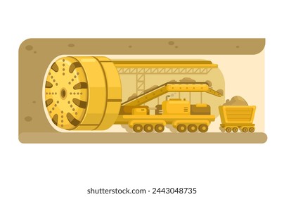 Tunnel Boring Machine Flat Cartoon Illustration Vector