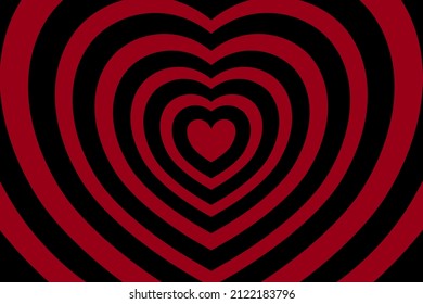 Tunnel of Concentric Black and Red hearts. Romantic background for Wedding Card or Valentines Day