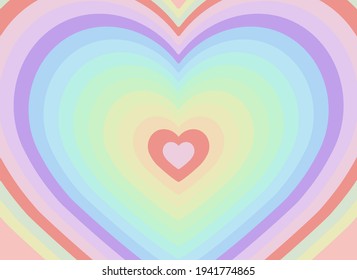 Tunnel of Concentric hearts in pastel colors. Romantic cute background in pop art hippie style.