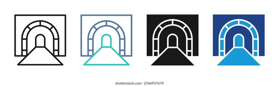 Tunnel Construction icon set multiple style collection