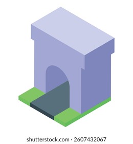Tunnel entrance with a road leading into it is surrounded by grass in this isometric illustration