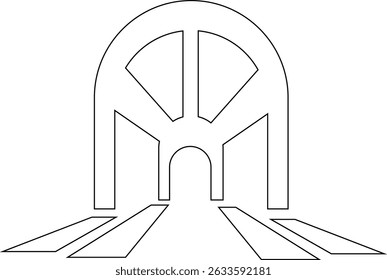 Entrada do túnel Assinar ícone de linha fina, vetor, pixel perfeito, em ponte de automóvel de estilo diferente. para web Estrada vazia moderna da estrada com pictograma do túnel dentro isolado no fundo transparente.