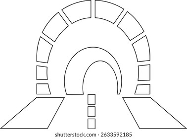 Entrada do túnel Assinar ícone de linha fina, vetor, pixel perfeito, em ponte de automóvel de estilo diferente. para web Estrada vazia moderna da estrada com pictograma do túnel dentro isolado no fundo transparente.