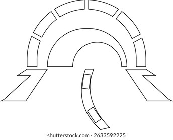 Tunnel Entrance Sign thin line icon , vector, pixel perfect, in different style automobile bridge. for web Modern empty highway of road with tunnel pictogram inside isolated on transparent background.
