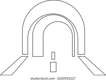 Entrada do túnel Assinar ícone de linha fina, vetor, pixel perfeito, em ponte de automóvel de estilo diferente. para web Estrada vazia moderna da estrada com pictograma do túnel dentro isolado no fundo transparente.