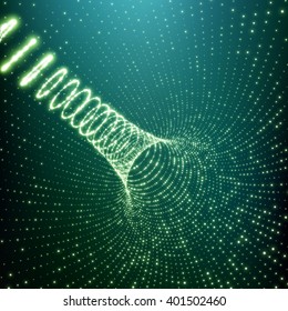 Tunnel. Glowing Points Form Tunnel Sectors. 3d Perspective Grid Background. 