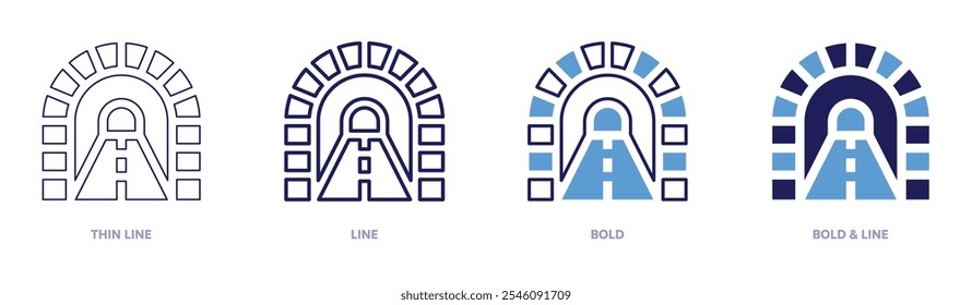 Tunnel icon in 4 different styles. Thin Line, Line, Bold, and Bold Line. Duotone style. Editable stroke.