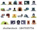 Tunnel icons set. Cartoon set of tunnel vector icons for web design