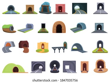Tunnel icons set. Cartoon set of tunnel vector icons for web design