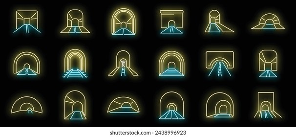 Los iconos de túnel definen el vector de contorno. Vía férrea. Color de neón del arco del metro aislado