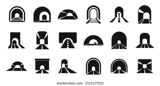 Los iconos del túnel establecen un vector simple. Vía de tren. arco de metro