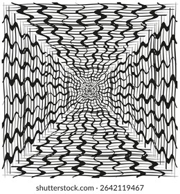 Tunnel illusion vector. Abstract space shape. Optical line pattern. Dynamic depth.