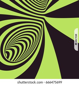 Tunnel. Optical illusion. Abstract striped background. 3D vector illustration.