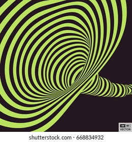 Tunnel. Optical illusion. Abstract striped background. 3D vector illustration.