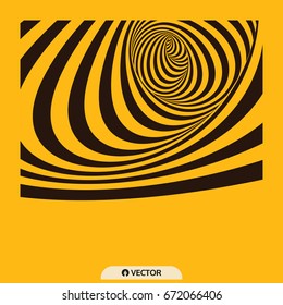 Tunnel. Optical illusion. Abstract striped background. 3D vector illustration.