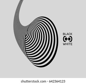 Tunnel. Optical illusion. Black and white abstract striped background. 3D vector illustration.