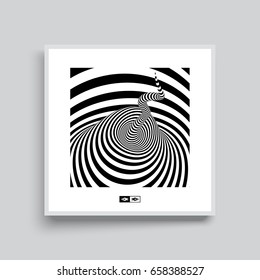 Tunnel. Optical illusion. Black and white abstract striped background. Cover design template. 3D vector illustration.