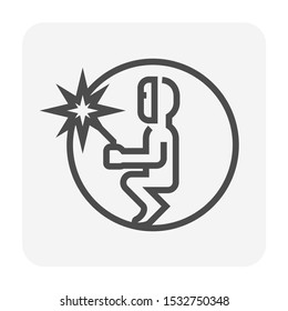 Tunnel pipe welding and welder worker vector icon. That metal work inside underground pipeline construction for water, sewer, subway, oil and gas industry. Include tool, mask or safety equipment.