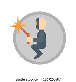 Tunnel pipe welding and welder worker vector icon. That metal work inside underground pipeline construction for water, sewer, subway, oil and gas industry. Include tool, mask or safety equipment.