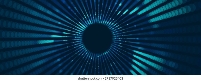 Portal de túnel con efecto poligonal y cuántico para fondo de IA. Textura digital y rejilla para el diseño de agujeros de gusano. Cibertecnología y código para el concepto de arte de la ciencia.