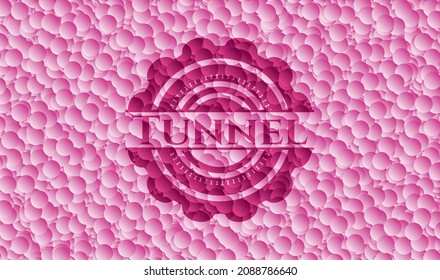 Tunnel realistic pink emblem with bubbles background. Vector Illustration. Detailed. 