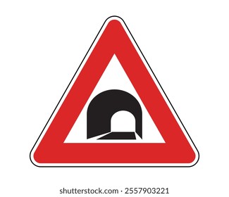 Tunnel Road Sign Featuring a Triangular Shape with Red Border and Black Tunnel Symbol, Indicating an Upcoming Unlit or Limited Visibility Tunnel, Available as a Vector File