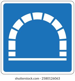 Tunnel road sign indicating an underground passageway on a vibrant blue background, providing clear guidance for drivers.